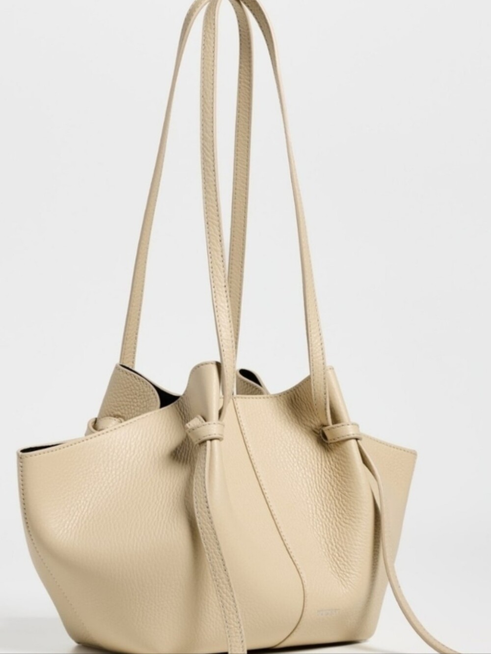 Yuzefi Cream Pebbled Leather Shoulder Bucket Bag